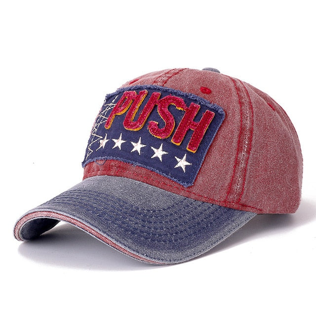 3D Retro PUSH Star Embroidered Washed Cotton Baseball Adjustable Snapback Cap