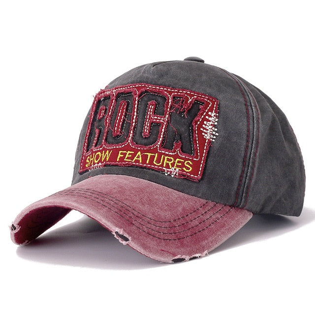 3D ROCK Patch Embroidered Washed Cotton Retro Baseball Adjustable Snapback Cap
