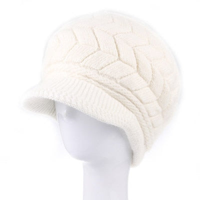Beanies Fleece Inside Knitted Hats Rabbit Fur Outdoor Knitted Woolen Warm Winter Cap