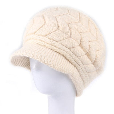 Beanies Fleece Inside Knitted Hats Rabbit Fur Outdoor Knitted Woolen Warm Winter Cap