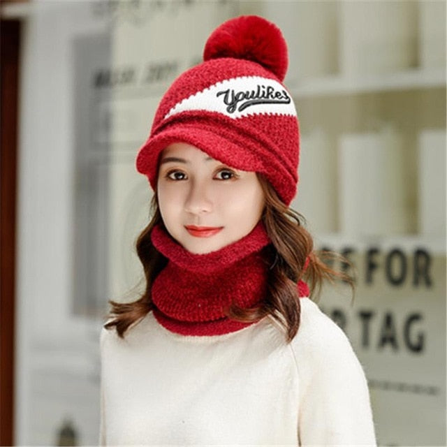 Brim Fashion Plus Velvet Woolen Outdoor Knitted Warm Winter Cap