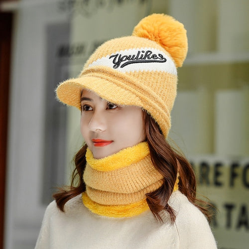 Load image into Gallery viewer, Brim Fashion Plus Velvet Woolen Outdoor Knitted Warm Winter Cap
