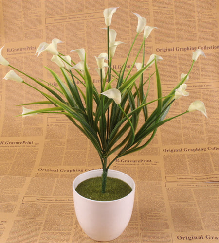 25 Heads Artificial Calla with Silk Leaf Bouquet-home accent-wanahavit-White-wanahavit