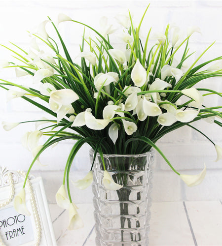 25 Heads Artificial Calla with Silk Leaf Bouquet-home accent-wanahavit-White-wanahavit