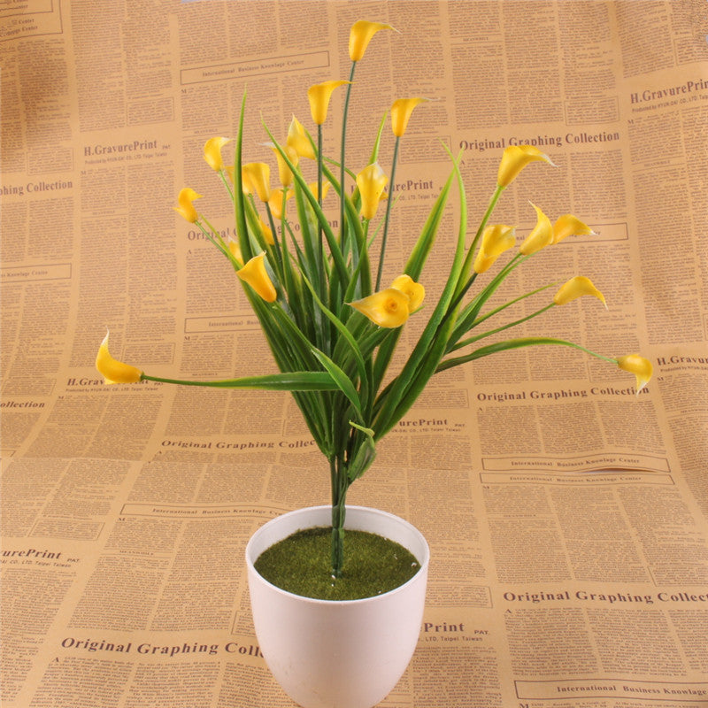 25 Heads Artificial Calla with Silk Leaf Bouquet-home accent-wanahavit-Yellow-wanahavit