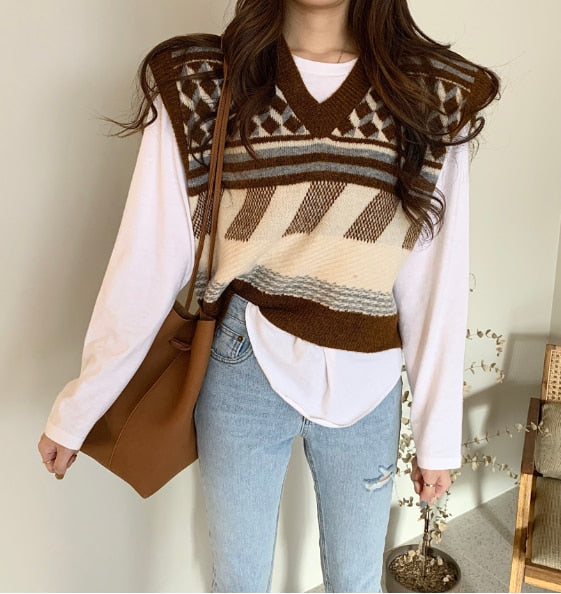 Loose Sleeveless Sweater Knitted Oversize Vest