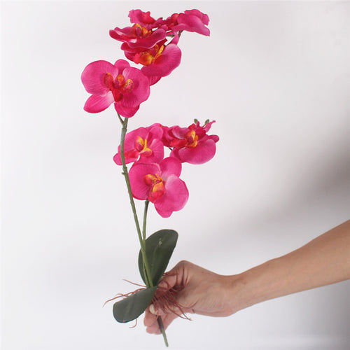 Load image into Gallery viewer, Artificial Orchid Flower with Leaf-home accent-wanahavit-rose red-wanahavit
