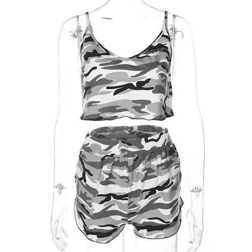 Load image into Gallery viewer, Camouflage Print Workout Set Sleeveless Crop Top + Shorts-women fitness-wanahavit-Camouflage-L-wanahavit
