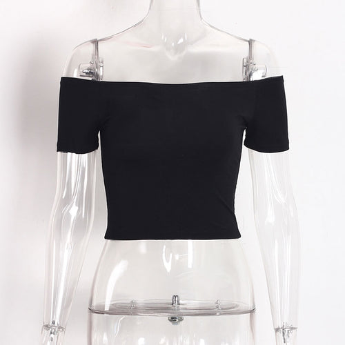 Load image into Gallery viewer, Off Shoulder Crop Top Shirt-women-wanahavit-Black-S-wanahavit
