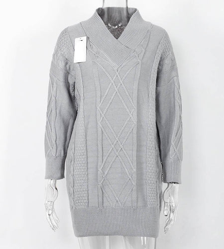 Thick Off Shoulder Knitted Sweater Dress-women-wanahavit-Gray-One Size-wanahavit