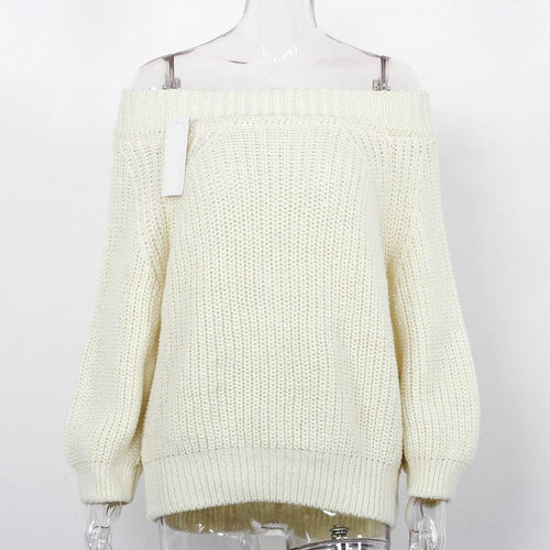 Load image into Gallery viewer, Off Shoulder Slash Neck Long Sleeve Sweater-women-wanahavit-Beige-One Size-wanahavit
