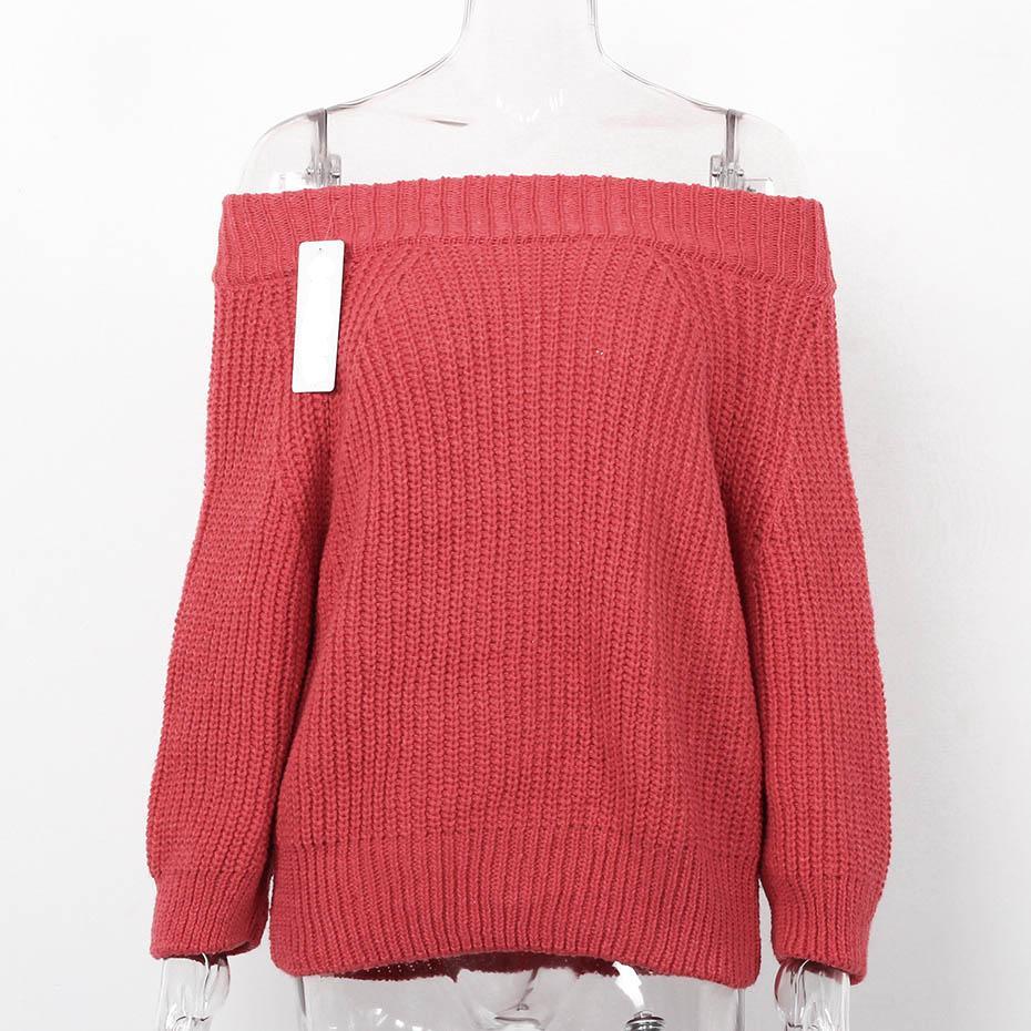 Off Shoulder Slash Neck Long Sleeve Sweater-women-wanahavit-Red-One Size-wanahavit