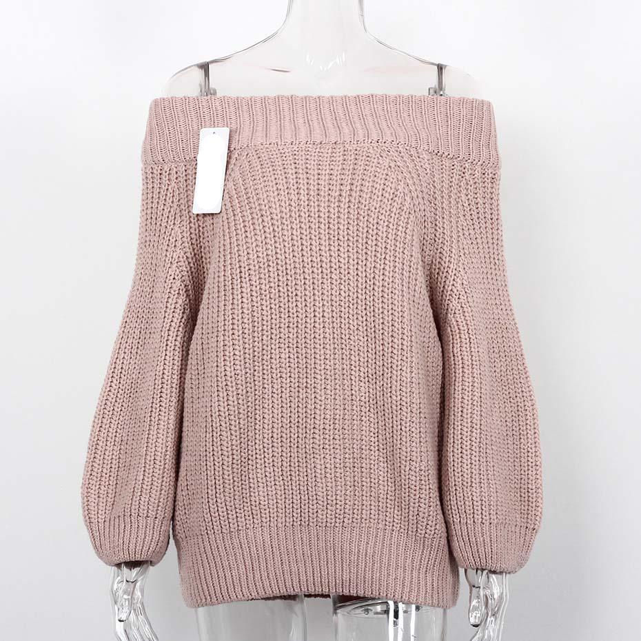 Off Shoulder Slash Neck Long Sleeve Sweater-women-wanahavit-Pink-One Size-wanahavit