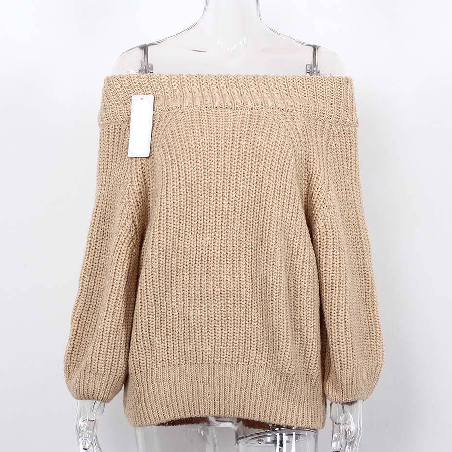 Off Shoulder Slash Neck Long Sleeve Sweater-women-wanahavit-Khaki-One Size-wanahavit