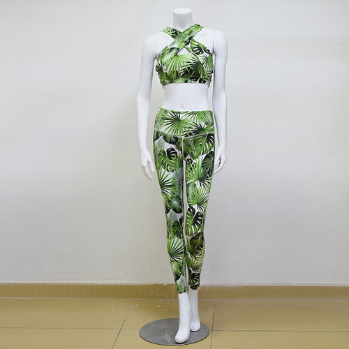 Load image into Gallery viewer, Forest Printed Workout Set Elastic Legging + Sportsbra-women fitness-wanahavit-green-L-wanahavit
