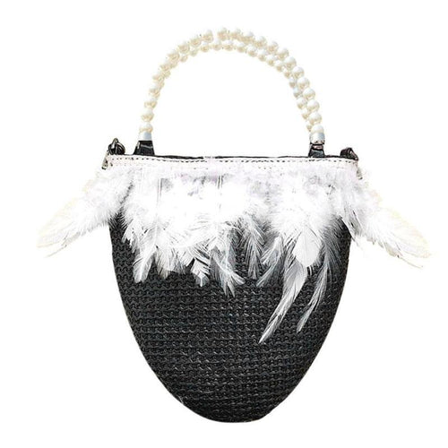 Load image into Gallery viewer, Pearls Beading Feathers Handbag-women-wanahavit-Black-wanahavit
