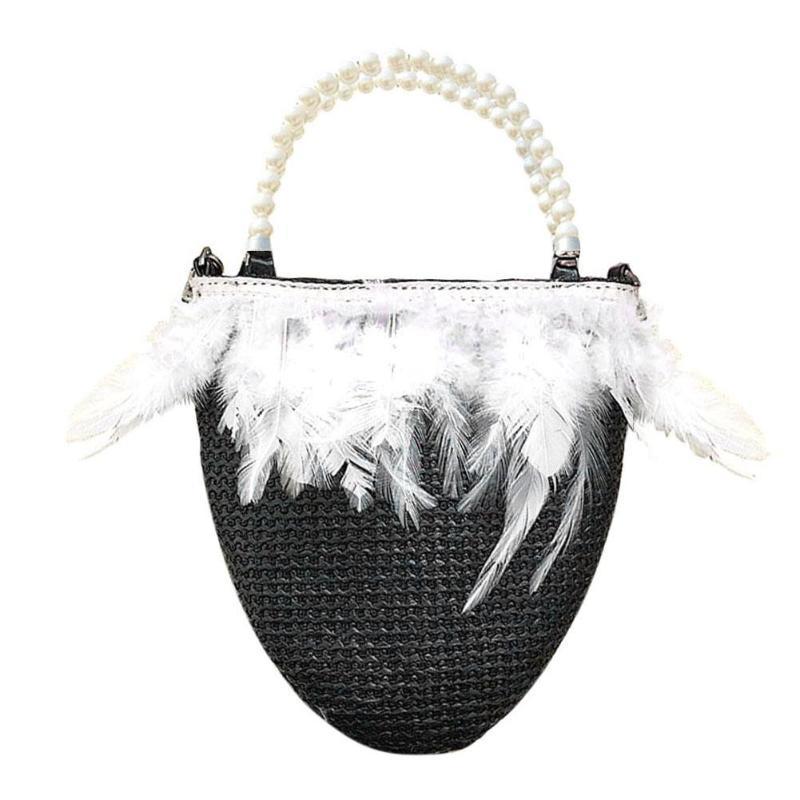 Pearls Beading Feathers Handbag-women-wanahavit-Black-wanahavit