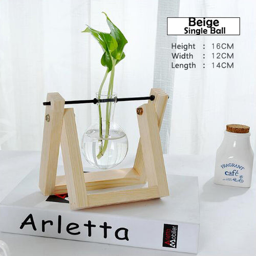 Load image into Gallery viewer, Transparent Glass Decorative Vase with Wooden Tray-home accent-wanahavit-Beige-wanahavit
