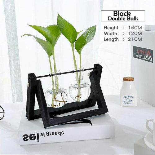 Load image into Gallery viewer, Transparent Glass Decorative Vase with Wooden Tray-home accent-wanahavit-Black 1-wanahavit
