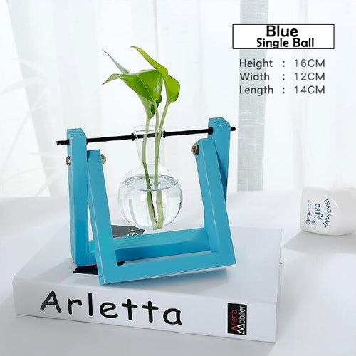 Load image into Gallery viewer, Transparent Glass Decorative Vase with Wooden Tray-home accent-wanahavit-Blue-wanahavit
