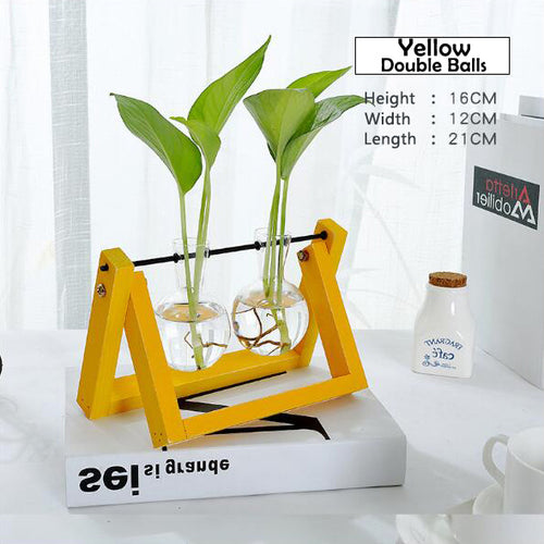 Load image into Gallery viewer, Transparent Glass Decorative Vase with Wooden Tray-home accent-wanahavit-Yellow 1-wanahavit
