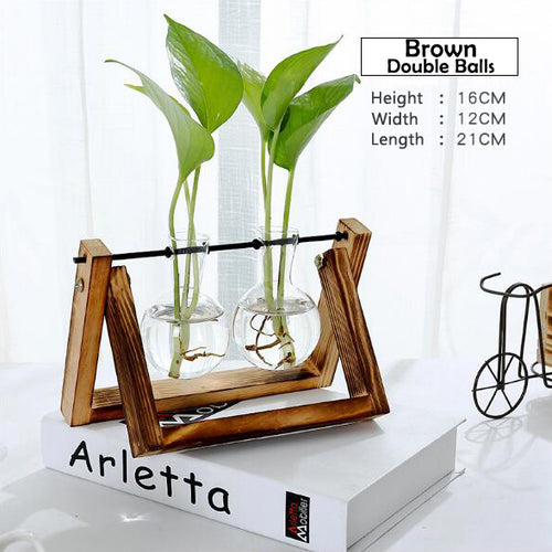 Load image into Gallery viewer, Transparent Glass Decorative Vase with Wooden Tray-home accent-wanahavit-Brown 1-wanahavit
