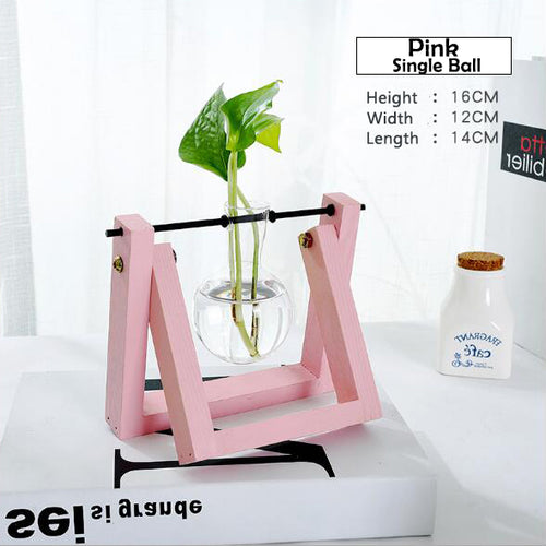 Load image into Gallery viewer, Transparent Glass Decorative Vase with Wooden Tray-home accent-wanahavit-Pink-wanahavit
