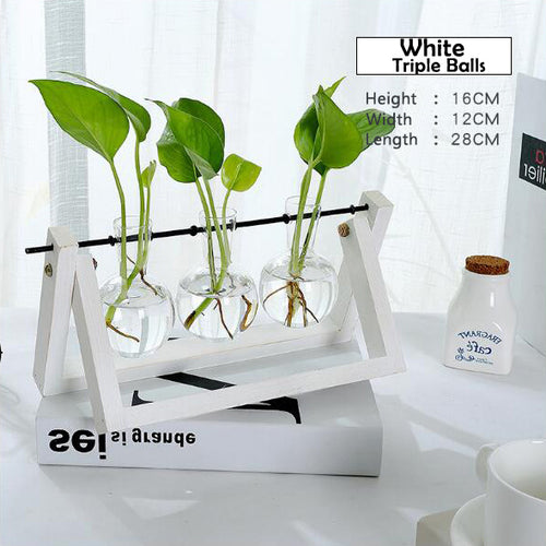 Load image into Gallery viewer, Transparent Glass Decorative Vase with Wooden Tray-home accent-wanahavit-White 2-wanahavit
