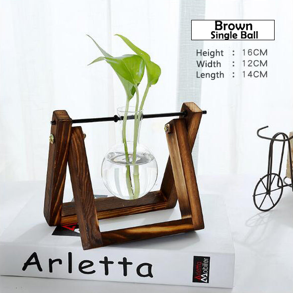 Transparent Glass Decorative Vase with Wooden Tray-home accent-wanahavit-Brown-wanahavit