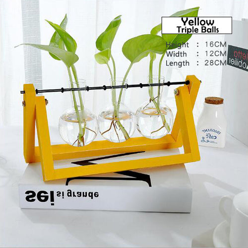 Load image into Gallery viewer, Transparent Glass Decorative Vase with Wooden Tray-home accent-wanahavit-Yellow 2-wanahavit
