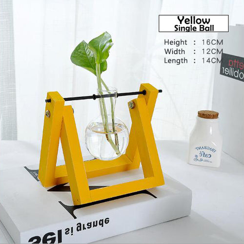 Load image into Gallery viewer, Transparent Glass Decorative Vase with Wooden Tray-home accent-wanahavit-Yellow-wanahavit
