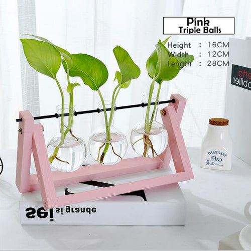 Load image into Gallery viewer, Transparent Glass Decorative Vase with Wooden Tray-home accent-wanahavit-Pink 2-wanahavit
