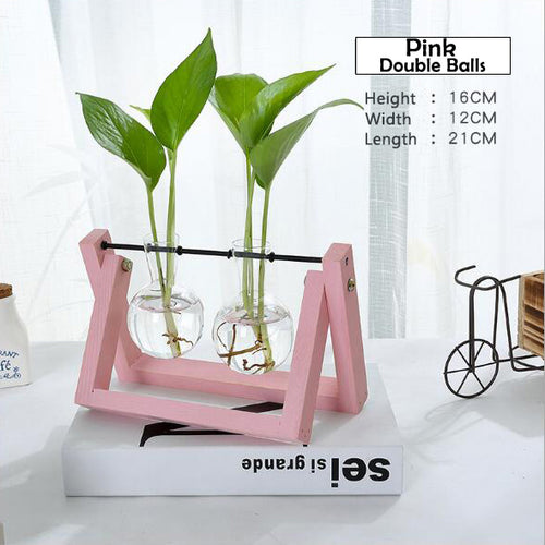 Load image into Gallery viewer, Transparent Glass Decorative Vase with Wooden Tray-home accent-wanahavit-Pink 1-wanahavit
