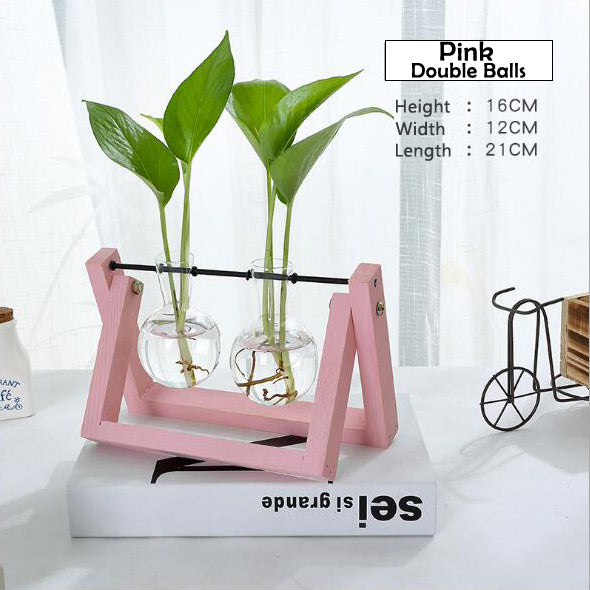 Transparent Glass Decorative Vase with Wooden Tray-home accent-wanahavit-Pink 1-wanahavit