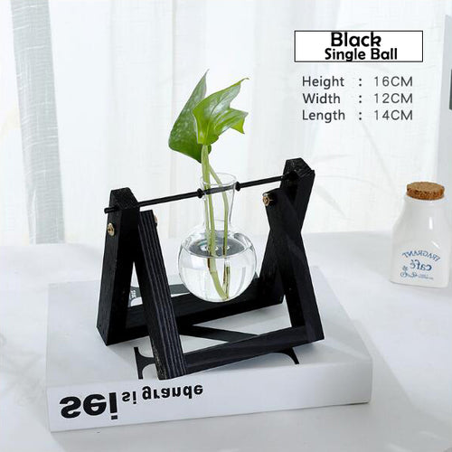 Load image into Gallery viewer, Transparent Glass Decorative Vase with Wooden Tray-home accent-wanahavit-Black-wanahavit

