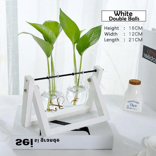 Load image into Gallery viewer, Transparent Glass Decorative Vase with Wooden Tray-home accent-wanahavit-White 1-wanahavit
