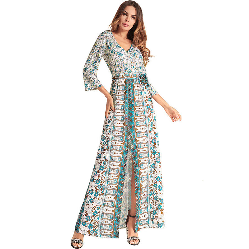 Mandala Print Long Chiffon Dress-women-wanahavit-Apricot-XXL-wanahavit