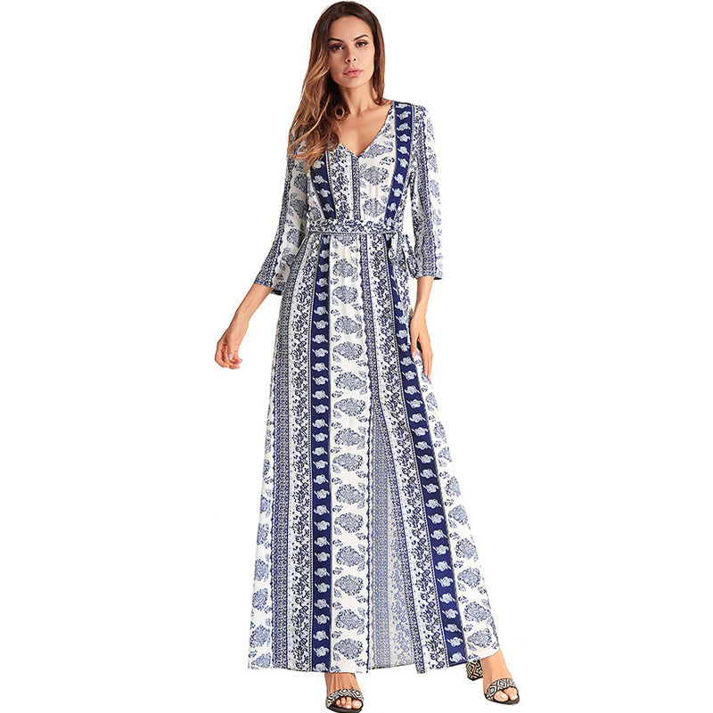 Mandala Print Long Chiffon Dress-women-wanahavit-Blue-XXL-wanahavit