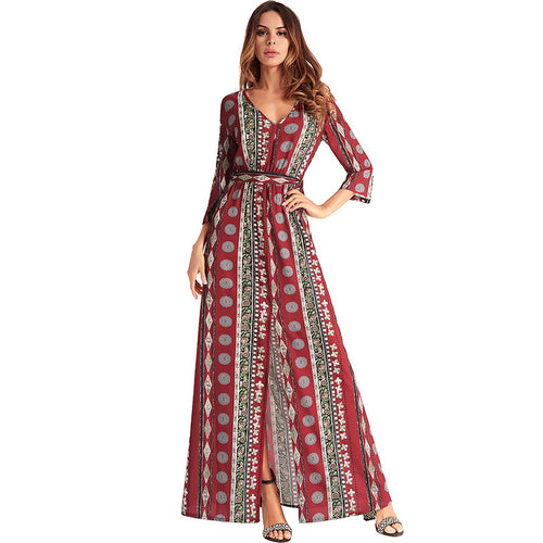 Load image into Gallery viewer, Mandala Print Long Chiffon Dress-women-wanahavit-Red-XXL-wanahavit
