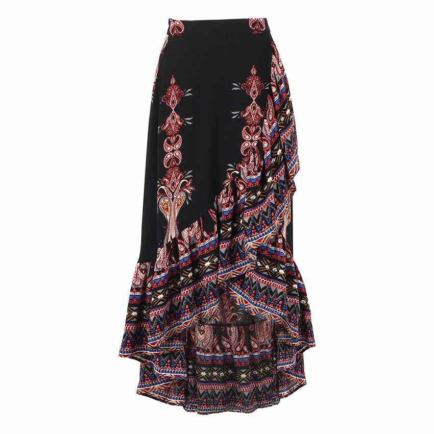Mandala Printed Chiffon Long Asymmetrical Skirt-women-wanahavit-L-wanahavit