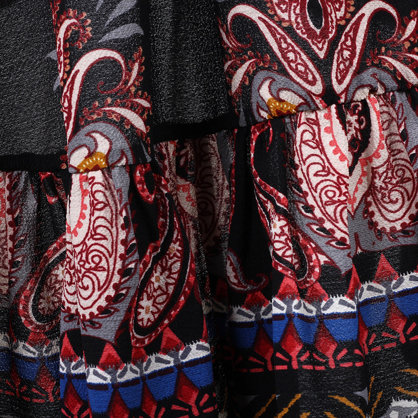 Mandala Printed Chiffon Long Asymmetrical Skirt-women-wanahavit-S-wanahavit
