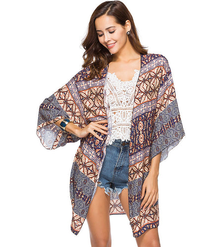 Boho Style Printed Long Kimono Chiffon Blouse-women-wanahavit-2-One Size-wanahavit