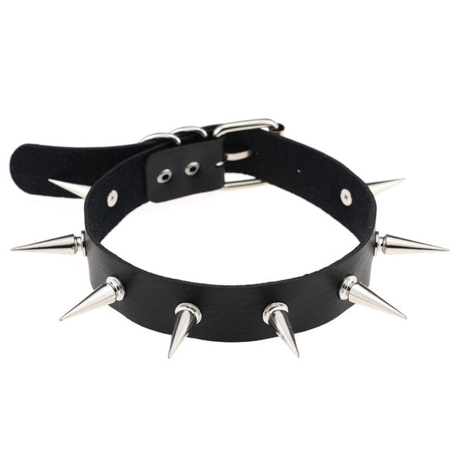 Goth Punk Rivet Necklace PU Leather Unisex Choker Necklaces-unisex-wanahavit-Black-wanahavit