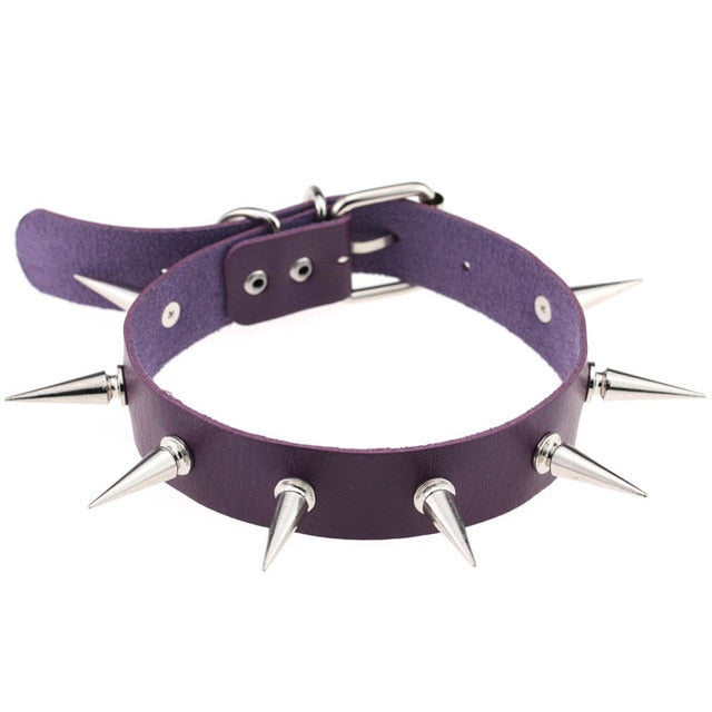 Goth Punk Rivet Necklace PU Leather Unisex Choker Necklaces-unisex-wanahavit-Purple-wanahavit