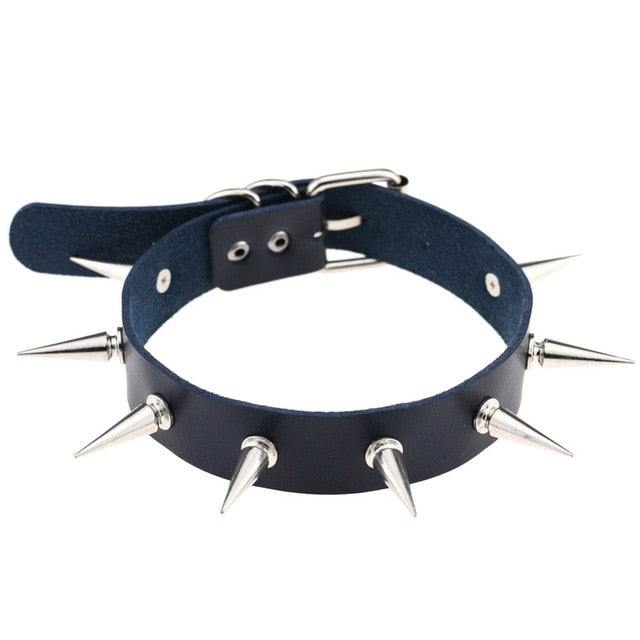 Goth Punk Rivet Necklace PU Leather Unisex Choker Necklaces-unisex-wanahavit-Dark Blue-wanahavit