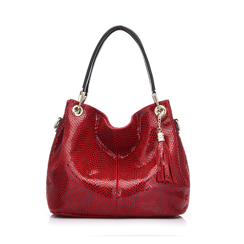 Genuine Leather Reptile Print Shoulder Bag-women-wanahavit-Red-(30cm<Max Length<50cm)-wanahavit