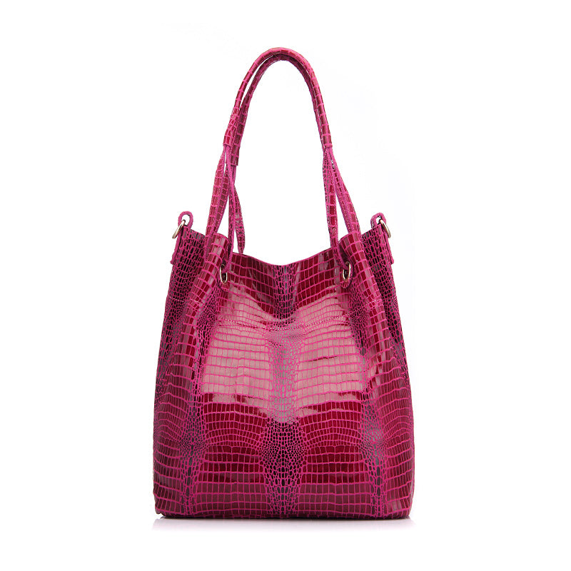 Genuine Leather Alligator Print Shoulder Bag-women-wanahavit-Hot Pink-wanahavit