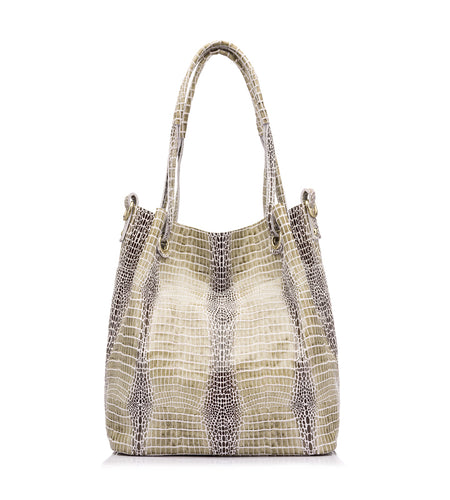 Genuine Leather Alligator Print Shoulder Bag-women-wanahavit-Beige-wanahavit