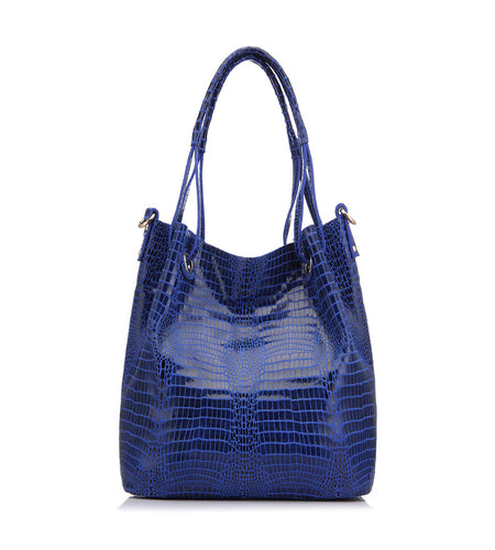 Genuine Leather Alligator Print Shoulder Bag-women-wanahavit-Blue-wanahavit
