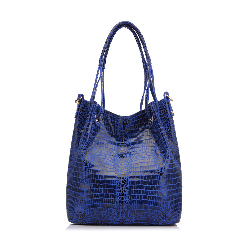 Genuine Leather Alligator Print Shoulder Bag-women-wanahavit-Blue-wanahavit
